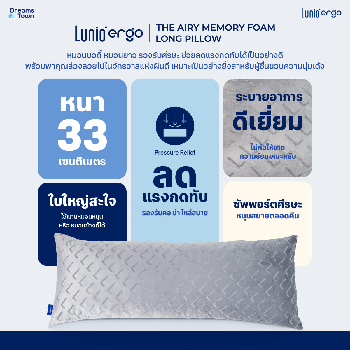 หมอนหนุนทรงยาว Lunio The Airy Memory Foam Long Pillow_8